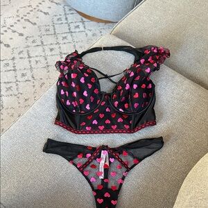 Victoria's Secret Black and Pink Heart Lingerie Set